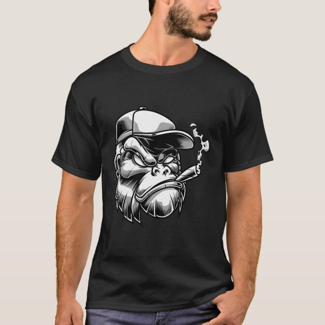 Gorilla with Cigar Silver Back Monkey Gift T Shirt (Framsida)