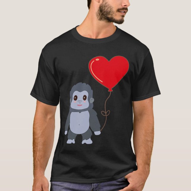 Gorilla with Heart Balloon Valentines day Kärlek B T Shirt (Framsida)