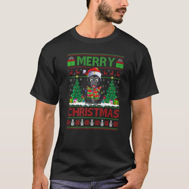 Gorilla  Xmas Tree Lights Ugly Santa Gorilla Chris T Shirt (Framsida)
