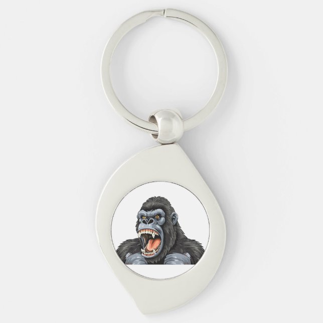 Gorillahuvud Swirl Silverfärgad Nyckelring (Framsidan)