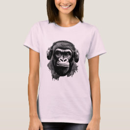 Gorillakopf mit Kopfhörern schwarz weiß Pixel T Shirt