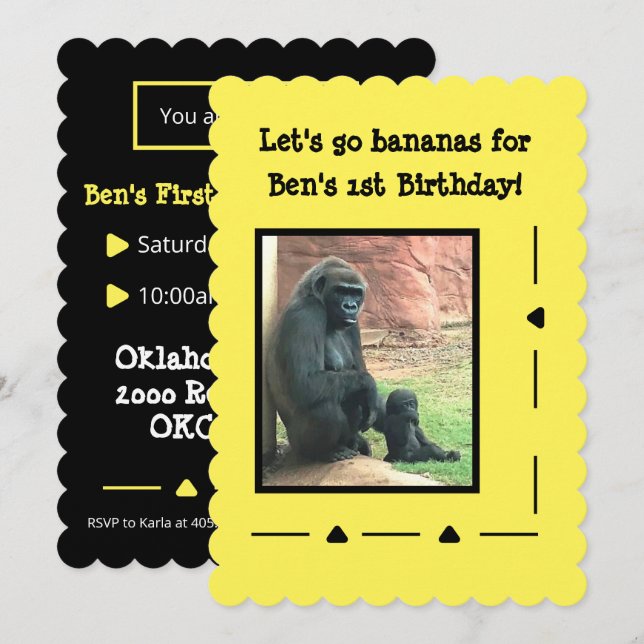 Gorillas Go Bananas Birthday bjudande Inbjudningar (Fram/baksida)