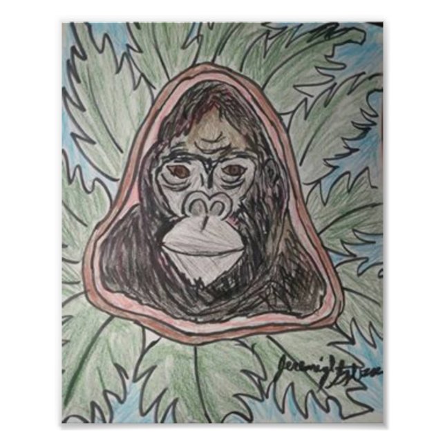 Gorillla Färg Pencil Fototryck (Framsidan)