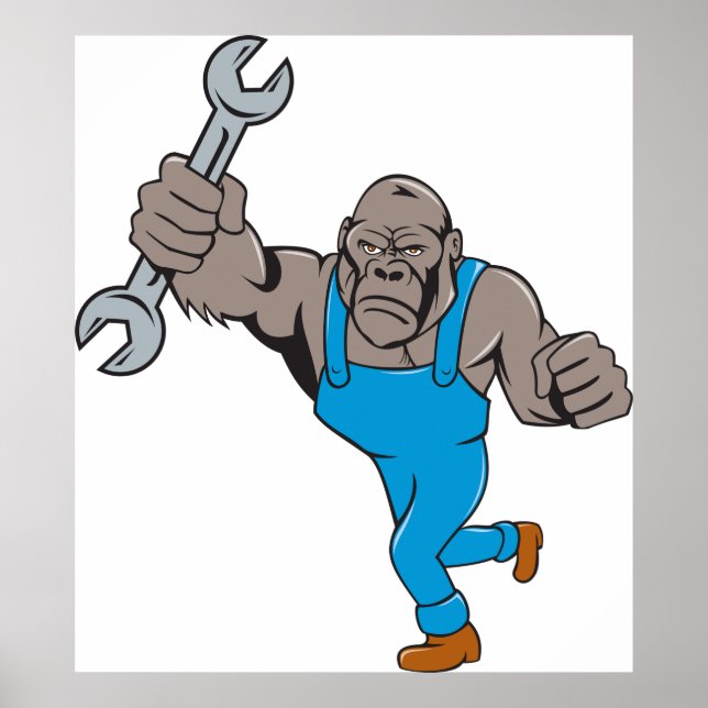 Gorillmekaniker som håller skiftnyckel poster (Framsidan)