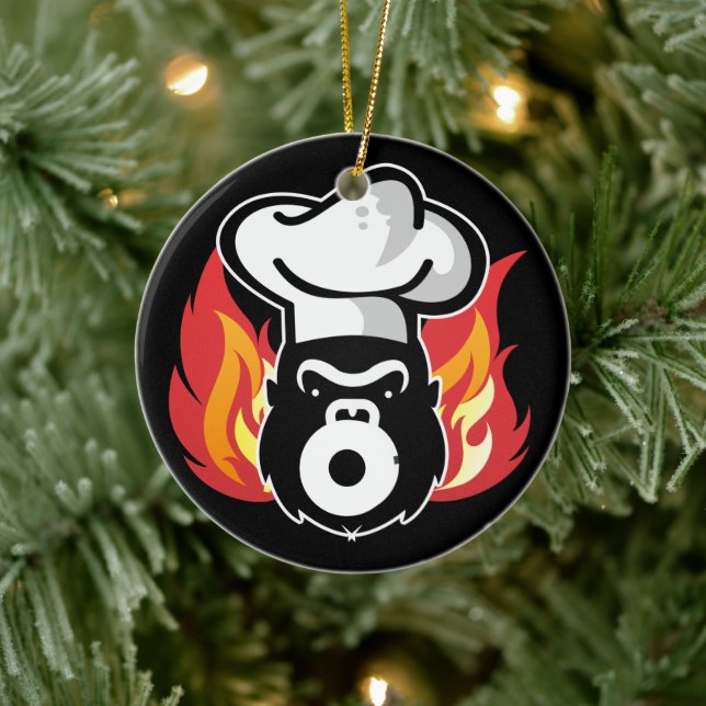 Gorrila grilling-kocken flammar kulinariska jul julgransprydnad keramik (Träd)