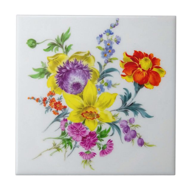 Gort Blommigt Bouquet-bakgrundssplash Ceramic Tile Kakelplatta (Framsidan)