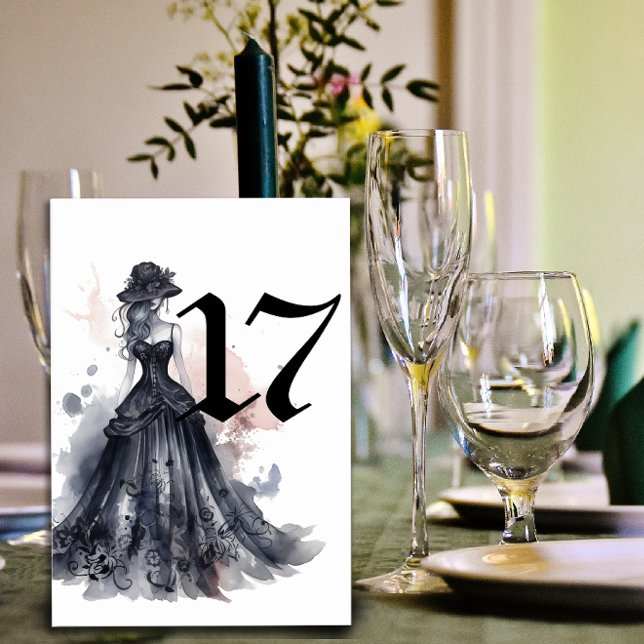 Gosfärfärgad blommigt svart bröllop bord numb bordsnummer (Gothic watercolor floral black wedding table number)