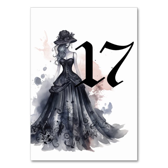 Gosfärfärgad blommigt svart bröllop bord numb bordsnummer (Framsidan)