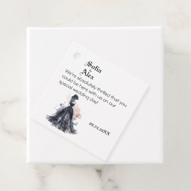 Gosfärisk blommigt svart bröllop gåvor etiketter (På plats)