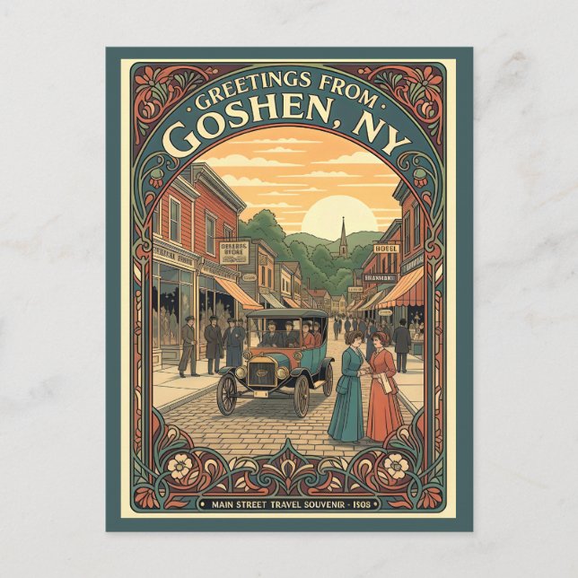 Goshen NY Huvudgata 1908 Vintage Stil Vykort (Framsida)