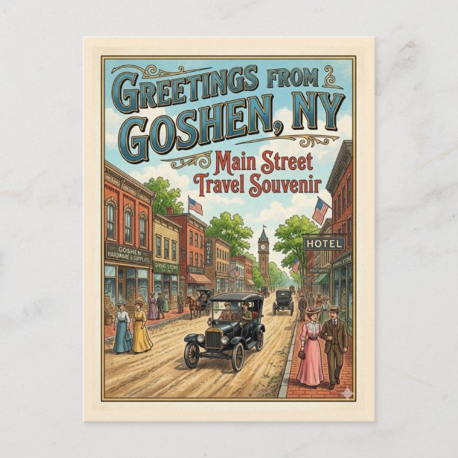Goshen NY Huvudgata 1908 Vintage stil Vykort (Framsida)