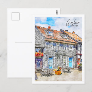 Goslar Tyskland Resa Plats Vattenfärg Vykort