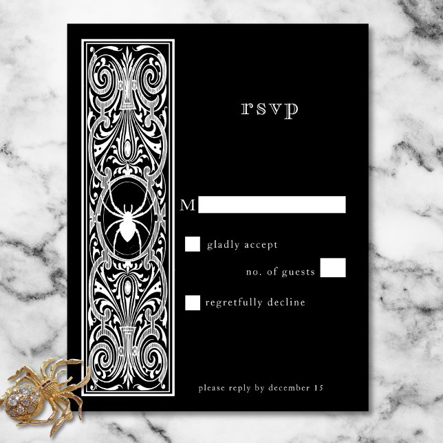 Gosmej Spooky Spider Black White Bröllop, ingen mi OSA Kort (Gothic Spooky Spider Black White Wedding No Dinner RSVP Card)