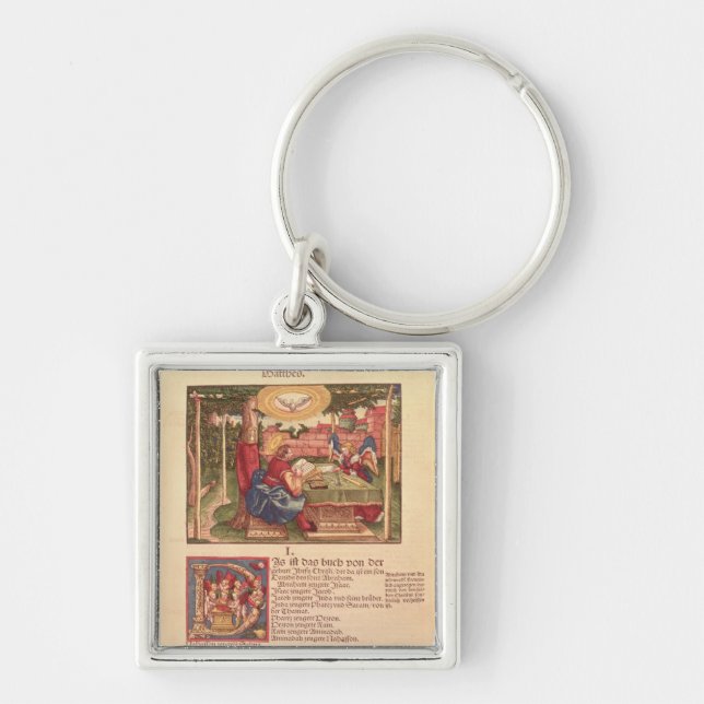Gospel av St Matthew, bok mig Fyrkantig Silverfärgad Nyckelring (Framsidan)