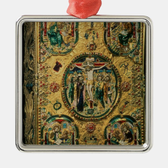 Gospelet täcker, guld med repousse julgransprydnad metall (Framsidan)