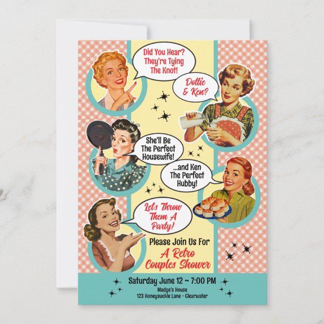 Gossiping Housefru Par Shower Inbjudningar (Framsida)