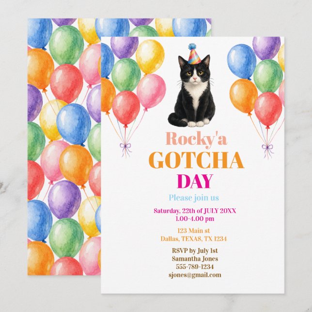 Gotcha-dagen Adoption Party Smoking Katt Djur Inbjudningar (Fram/baksida)