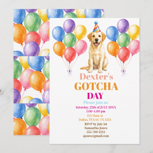 Gotcha-dagen Adoptivfest Labrador Hund Djur Inbjudningar (Fram/baksida)