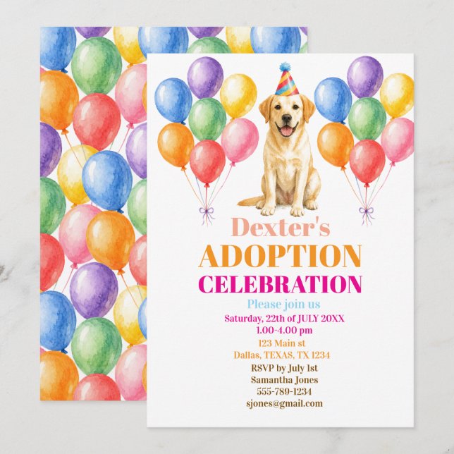 Gotcha-dagen Adoptivfest Labrador Hund Djur Inbjudningar (Fram/baksida)