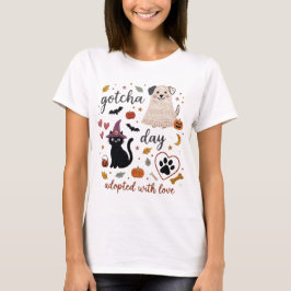 Gotcha Day Halloween Svart Katt Hund Adopterad med T Shirt