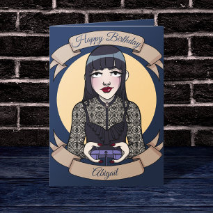 Göteborg Blue Tecknad Gamer Girl Birthday Card Kort