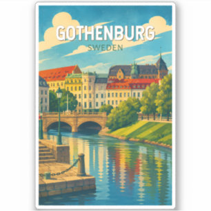 Göteborg Sverige Illustration Resa Konst Vintage Klistermärken
