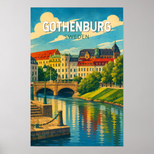 Göteborg Sverige Illustration Resa Konst Vintage Poster