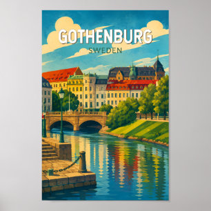 Göteborg Sverige Illustration Resa Konst Vintage Poster