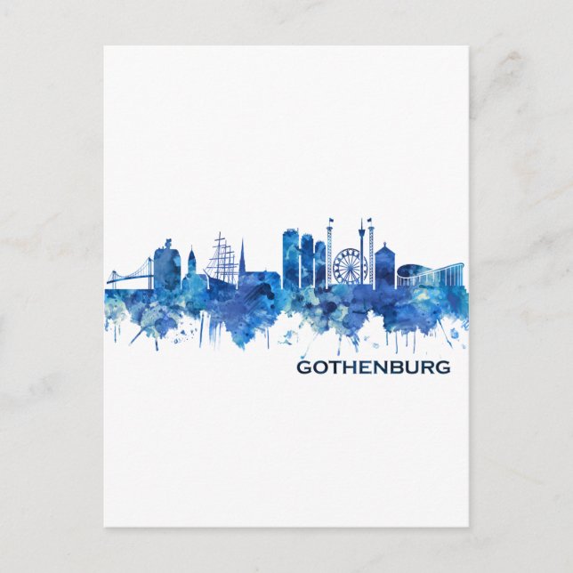 Göteborgs Sverige Skyline Blue Inbjudan Vykort (Framsida)