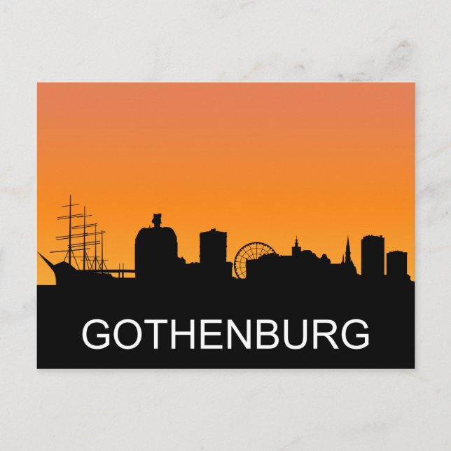 Göteborgssilhuett, sommarsolnedgång illustration vykort (Framsida)