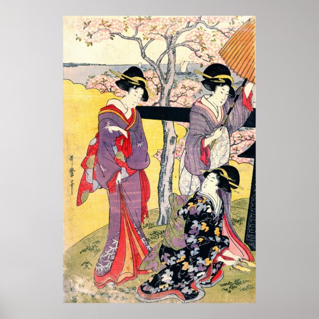 Gotenyama Cherry Blommars Triptych Lämnat 1805 Poster (Framsidan)