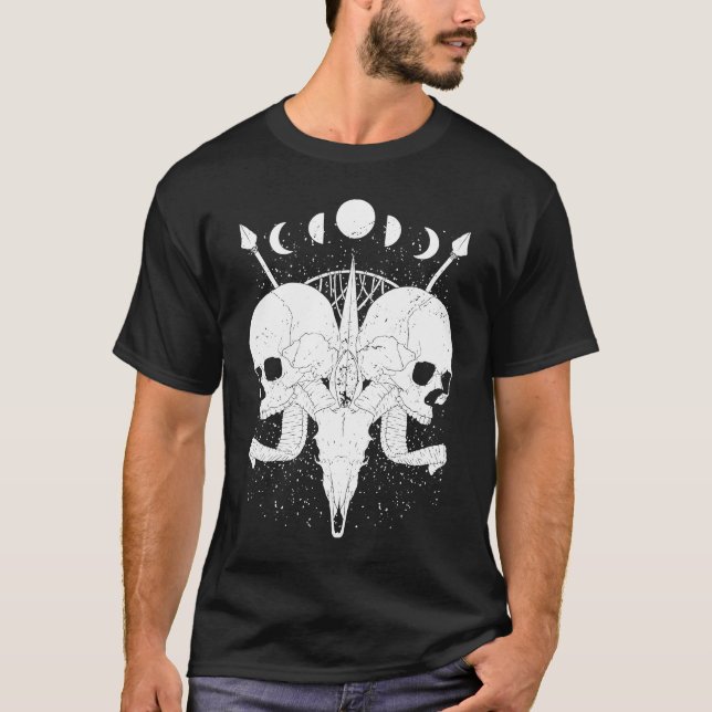 Goth Aesthetic Skull Moon Phases Gothic Grunge T Shirt (Framsida)