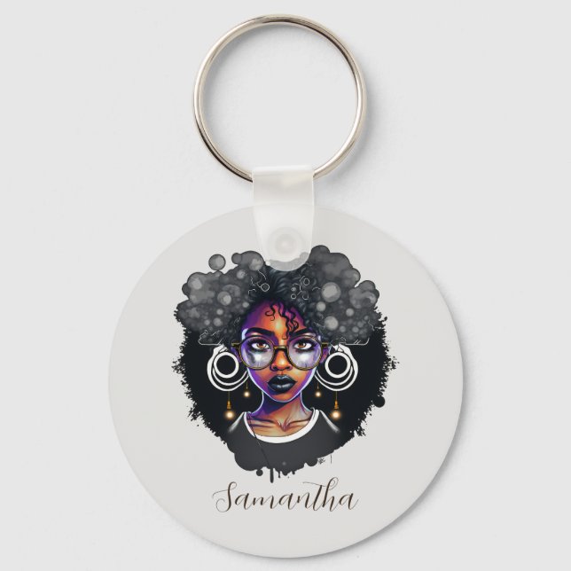 Goth Afro Woman Nyckelring (Framsida)