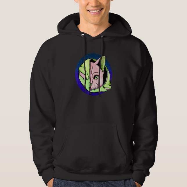 Goth Alien Cat Shapeshifter Vaporwave Hoodie (Framsida)