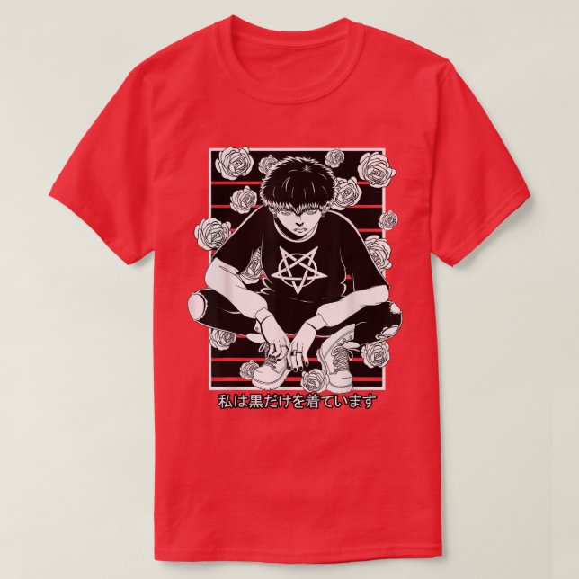 Goth Anime Boy Gothic Japanska Aesthetic Vaporware T Shirt (Design framsida)