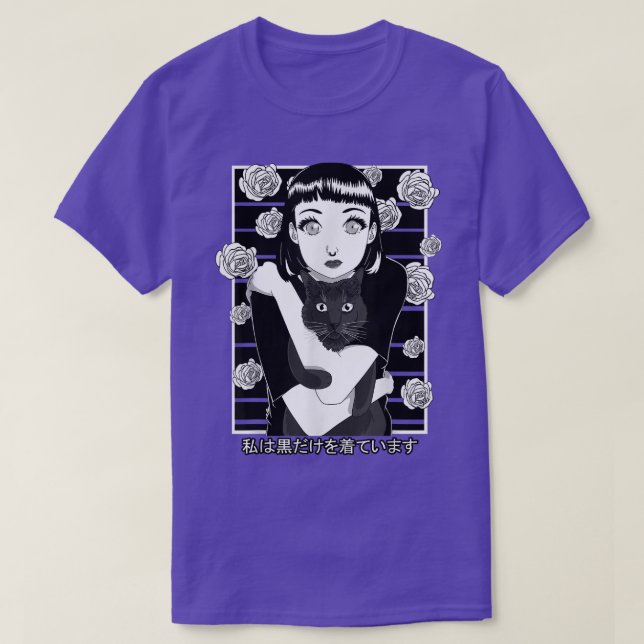 Goth Anime Girl Gothic Aesthetic Black Horror Cat  T Shirt (Design framsida)