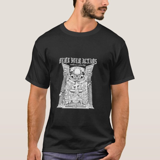 Goth Anti Religion Burn din Altars Satan Goth Bla T Shirt (Framsida)