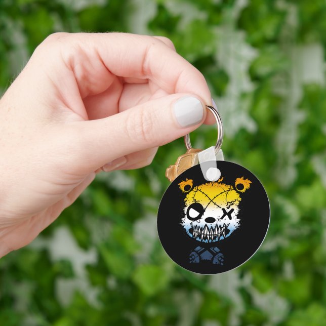 Goth AroAce Pride Flagga Färgad Bear Nyckelring (Hand)