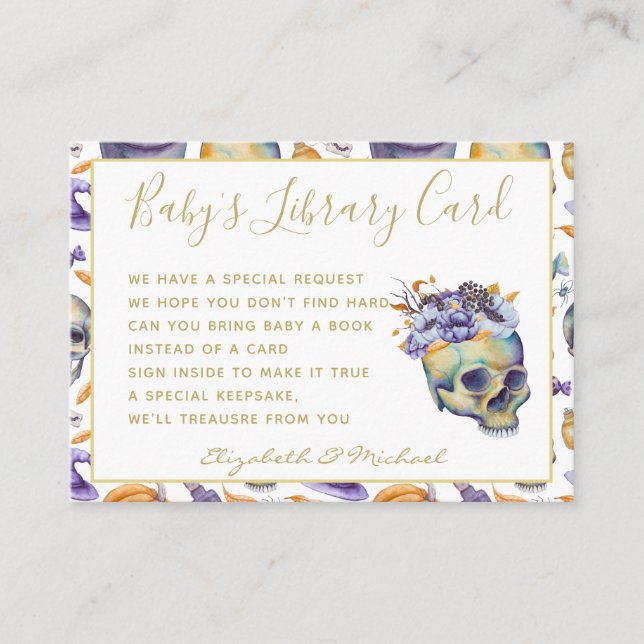 Goth Baby Bibliotek Bok begär Döskallar Halloween Tilläggskort (Framsida)