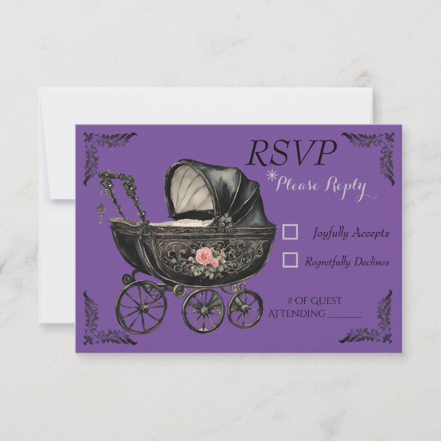 Goth Baby Carriage Girl Baby Shower OSA kort (Framsida)