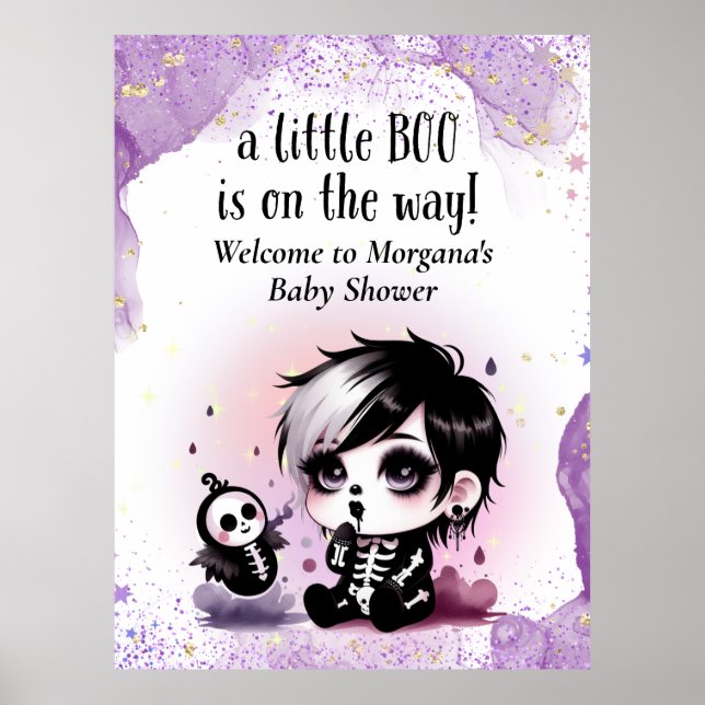 Goth Baby Shower Gender Neutral Lila Black Kråka Poster (Framsidan)