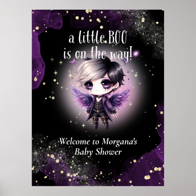 Goth Baby Shower Gender Neutral Lila Black Kråka Poster (Framsidan)