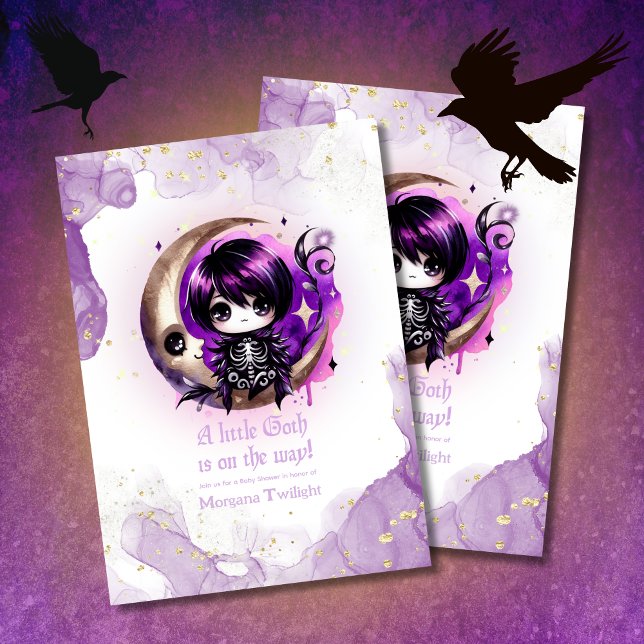 Goth Baby Shower Skeleton Kråka Moonlight Inbjudningar (Skapare uppladdad)