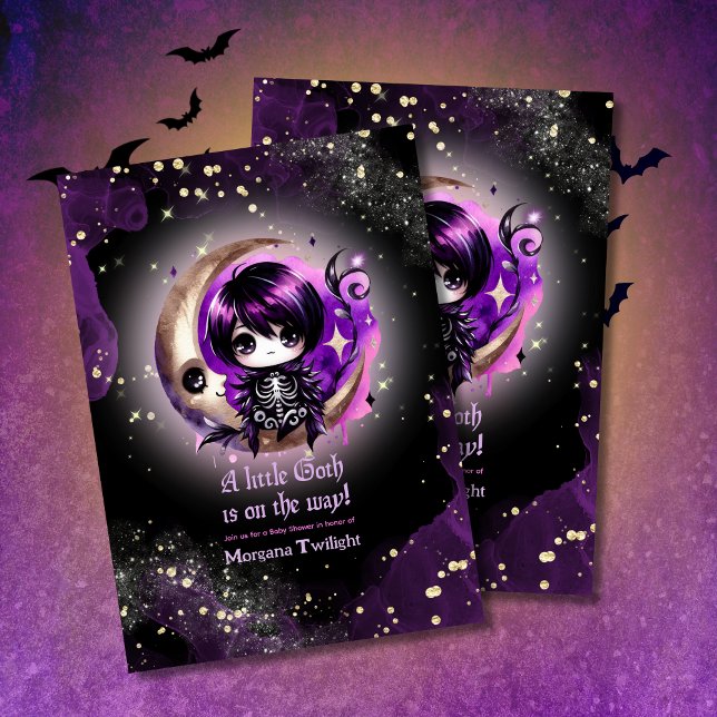 Goth Baby Shower Skeleton Kråka Moonlight Inbjudningar (Skapare uppladdad)