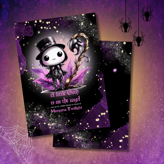 Goth Baby Shower Skeleton Kråka Moonlight Inbjudningar (Skapare uppladdad)
