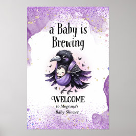 Goth Baby Shower Välkomstskylt Svart Lila Kråka Poster