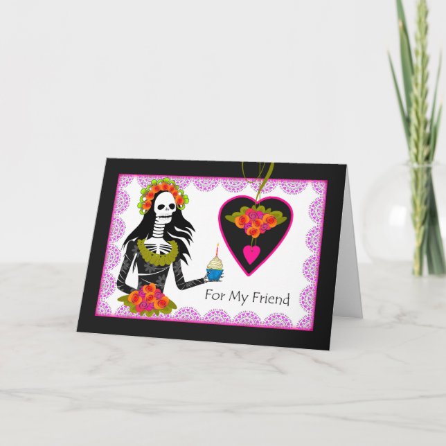 Goth Birthday for Friend, Dam Skeleton, Cupcoa Kort (Framsida)