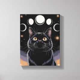 Goth Black Cat, Goth Gift, Witching Hour Black Cat Canvastryck