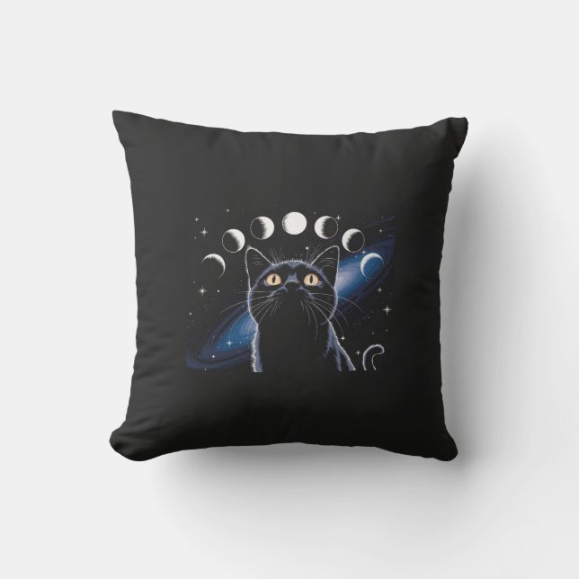 Goth Black Cat, Goth Gift, Witching Hour Black Cat Kudde (Framsida)