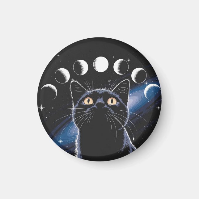 Goth Black Cat, Goth Gift, Witching Hour Black Cat Magnet (Framsidan)